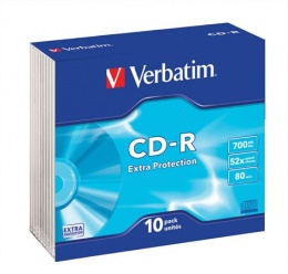 CD-R lemez, 700MB, 52x, 10 db, vékony tok, VERBATIM "DataLife"